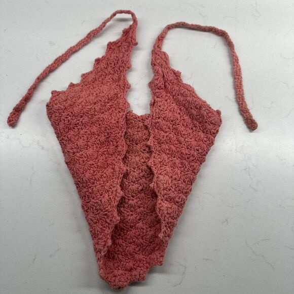 Handmade Crochet Boho Head Scarf Bandana Kerchief Hair Scarf Pink/Salmon - Picture 6 of 13